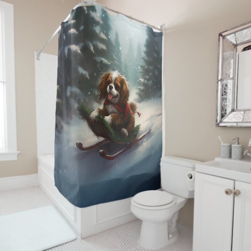 Cavalier King Charles Spaniel  Christmas snow Shower Curtain