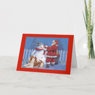 Cavalier King Charles Spaniel Christmas Snowman Holiday Card