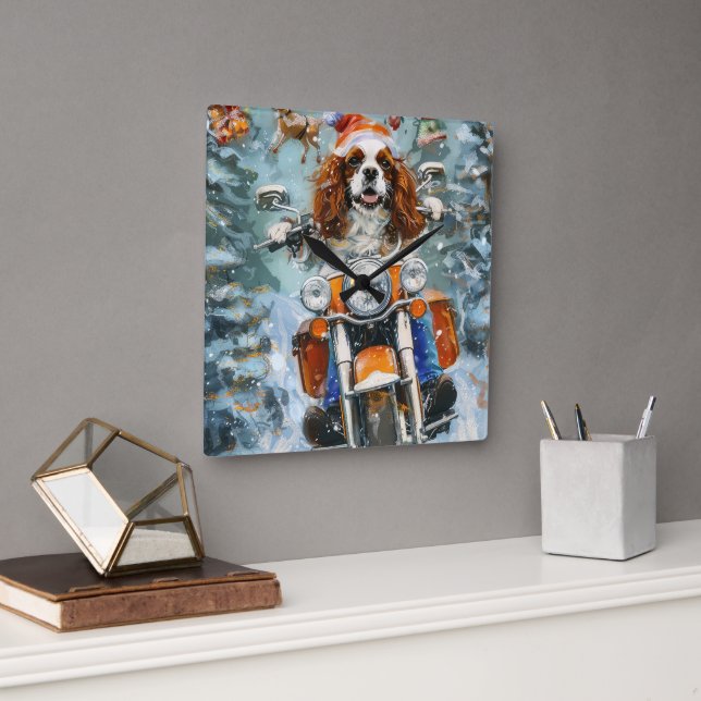 Cavalier King Charles Spaniel Christmas Square Wall Clock (Office)