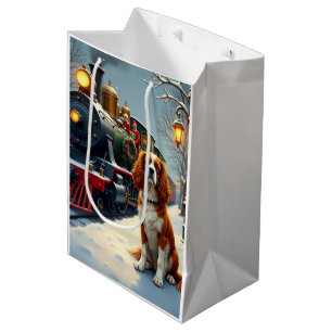Cavalier King Charles Spaniel Christmas Train Medium Gift Bag