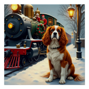 Cavalier King Charles Spaniel Christmas Train Poster