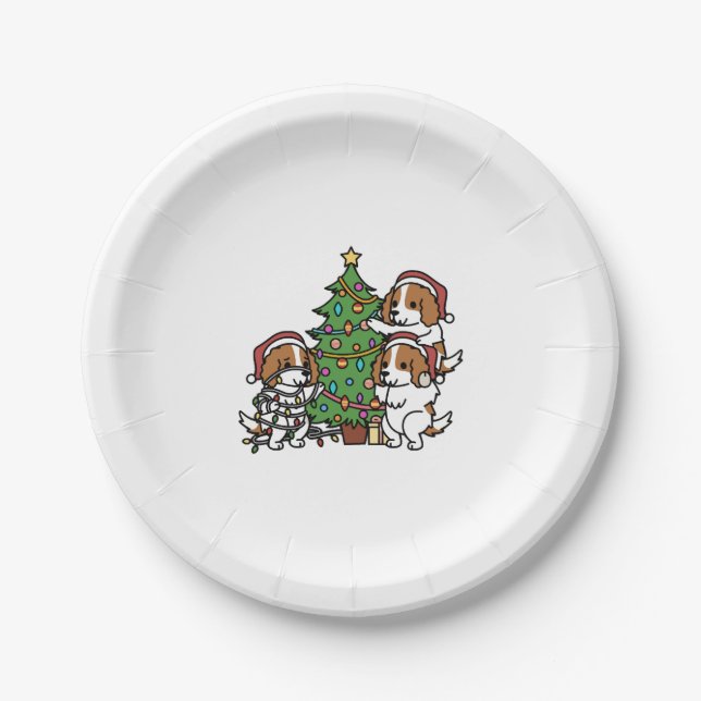 Cavalier King Charles Spaniel Christmas Tree Paper Plates (Front)