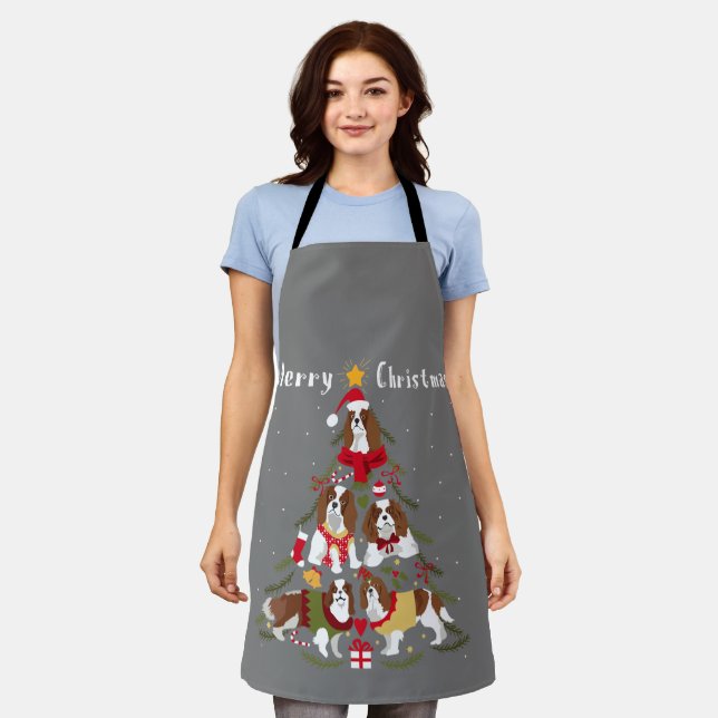 Cavalier King Charles Spaniel Christmas Tree Xmas Apron (Worn)