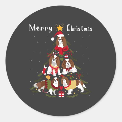 Cavalier King Charles Spaniel Christmas Tree Xmas Classic Round Sticker