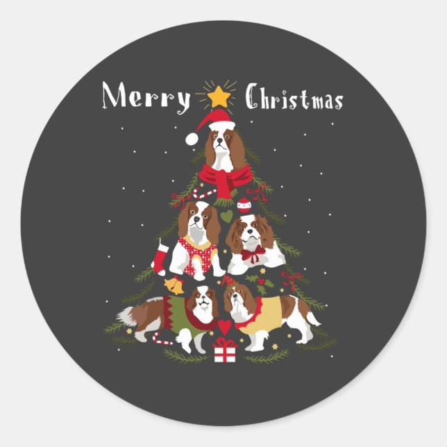Cavalier King Charles Spaniel Christmas Tree Xmas Classic Round Sticker (Front)