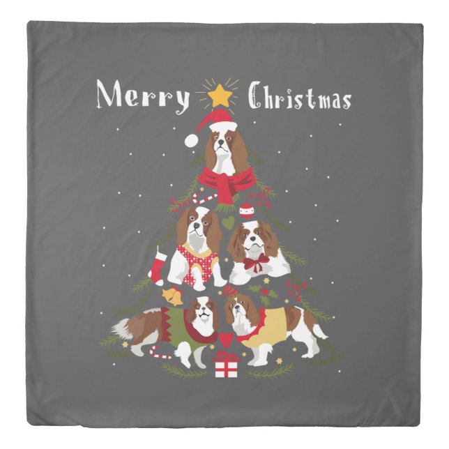 Cavalier King Charles Spaniel Christmas Tree Xmas Duvet Cover (Front)