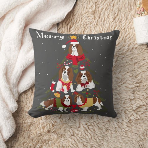 Cavalier King Charles Spaniel Christmas Tree Xmas Throw Pillow
