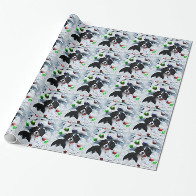 Cavalier King Charles Spaniel Christmas Wrapping Paper (Unrolled)