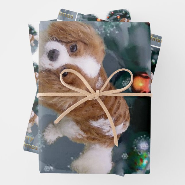 Cavalier King Charles Spaniel Christmas Wrapping Paper Sheets (In situ)