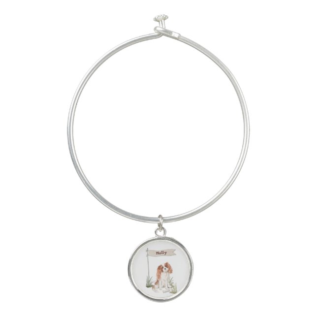 Cavalier King Charles Spaniel Customizable Name Bangle Bracelet (Front)