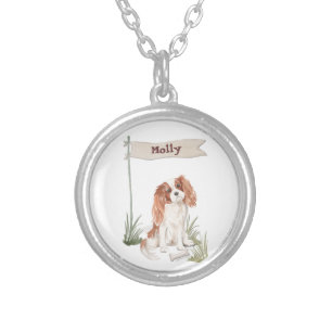 Cavalier King Charles Spaniel Customizable Name Silver Plated Necklace