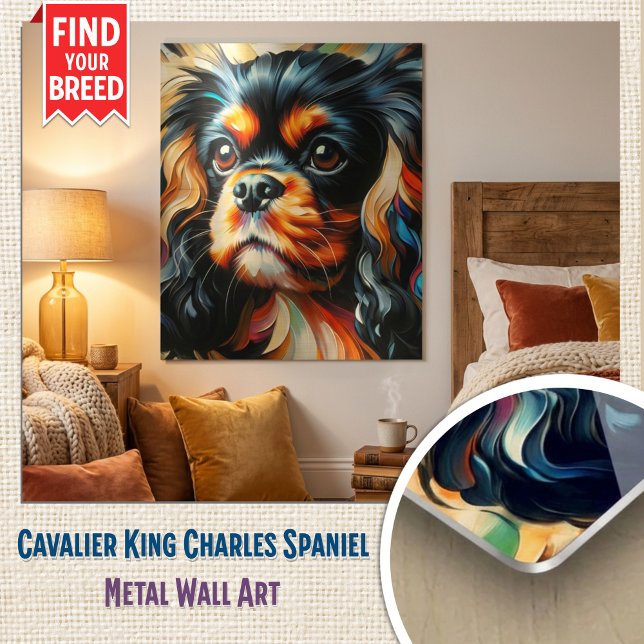 Cavalier King Charles Spaniel Dog Acrylic Print (Modern Metal Wall Art - Black & Tan Cavalier Spaniel Portrait)
