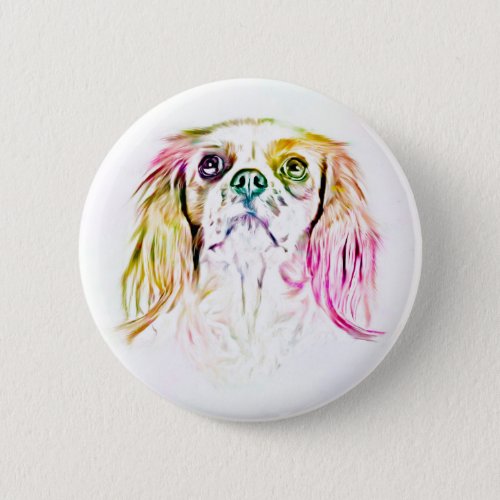 Cavalier King Charles Spaniel Dog Art Painting Button