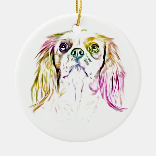 Cavalier King Charles Spaniel Dog Art Painting Ceramic Ornament (Front)