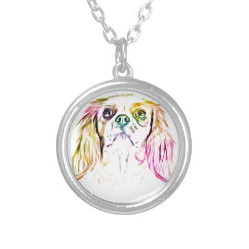 Cavalier King Charles Spaniel Dog Art Painting Silver Plated Necklace