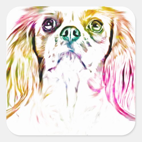 Cavalier King Charles Spaniel Dog Art Painting Square Sticker