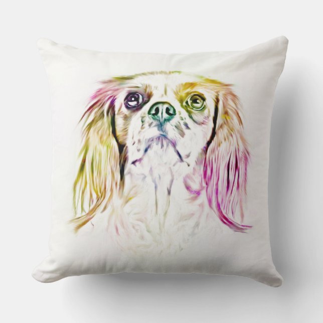 Cavalier King Charles Spaniel Dog Art Painting Throw Pillow (Front)