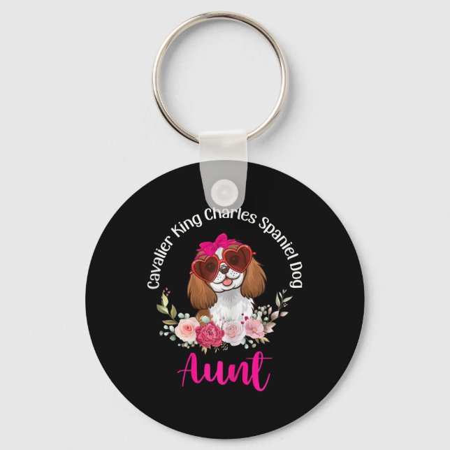 Cavalier King Charles Spaniel Dog Aunt Floral Vale Keychain (Front)