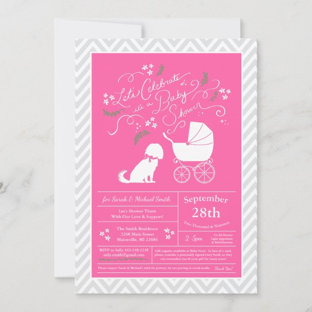 Cavalier King Charles Spaniel Dog Baby Shower Girl Invitation (Front)