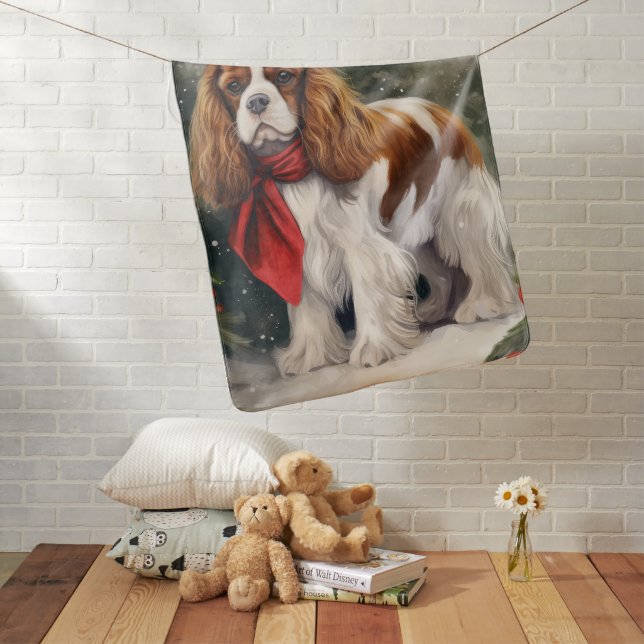 Cavalier King Charles Spaniel Dog Christmas Baby Blanket (In Situ)