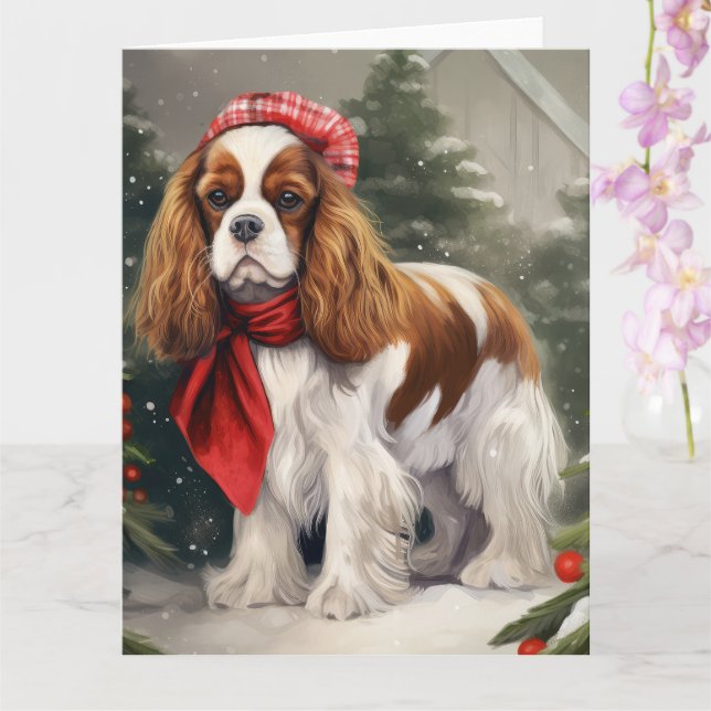 Cavalier King Charles Spaniel Dog Christmas Card (Orchid)