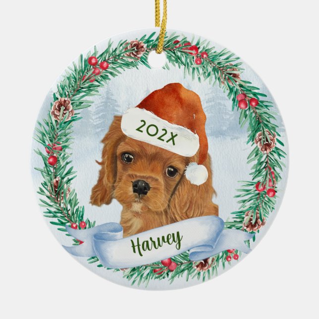 Cavalier King Charles Spaniel Dog Christmas Ceramic Ornament (Front)