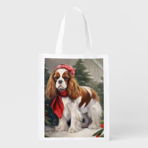 Cavalier King Charles Spaniel Dog Christmas Grocery Bag