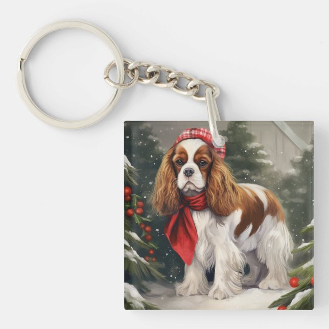 Cavalier King Charles Spaniel Dog Christmas Keychain (Front)