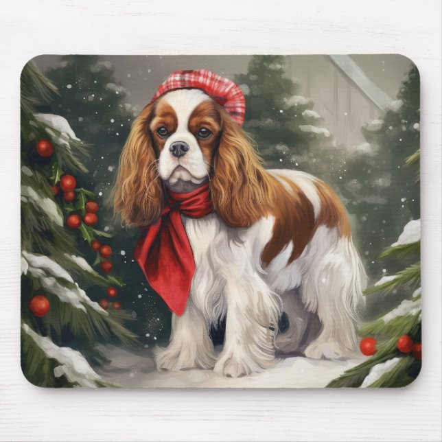 Cavalier King Charles Spaniel Dog Christmas Mouse Pad (Front)
