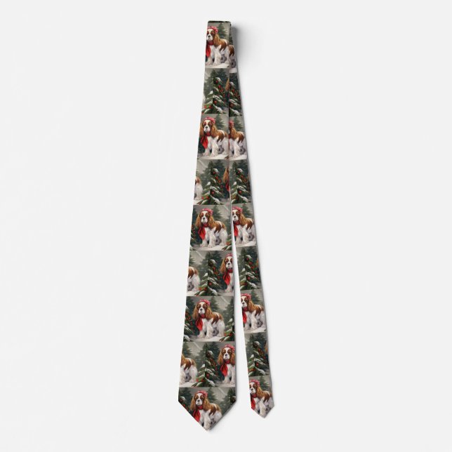 Cavalier King Charles Spaniel Dog Christmas Neck Tie (Front)