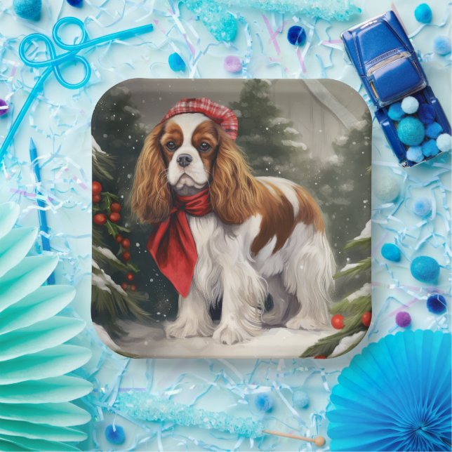 Cavalier King Charles Spaniel Dog Christmas Paper Plates (Party)