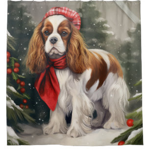 Cavalier King Charles Spaniel Dog Christmas Shower Curtain