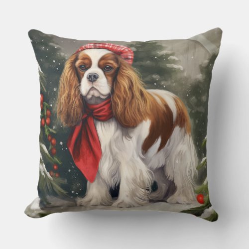 Cavalier King Charles Spaniel Dog Christmas Throw Pillow