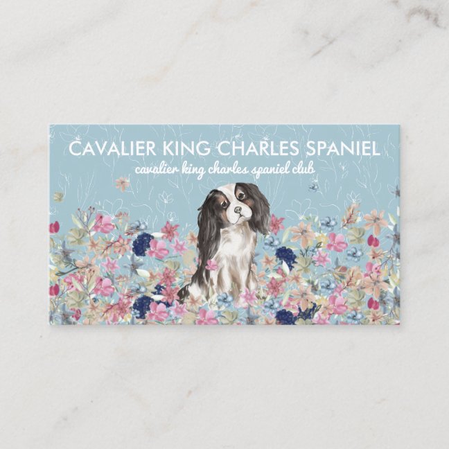 Cavalier King Charles Spaniel Dog Flower Pattern Business Card