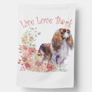Cavalier King Charles Spaniel Dog Mom Floral House Flag