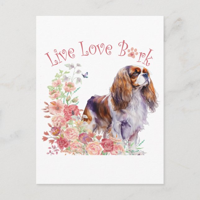 Cavalier King Charles Spaniel Dog Mom Floral Postcard (Front)