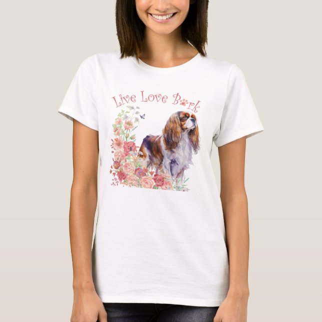 Cavalier King Charles Spaniel Dog Mom Floral T-Shirt (Front)