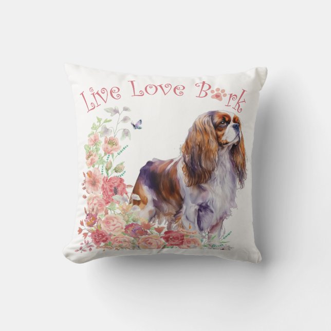 Cavalier King Charles Spaniel Dog Mom Floral Throw Pillow (Front)