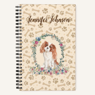 Cavalier King Charles Spaniel Dog Paw Print Floral Notebook