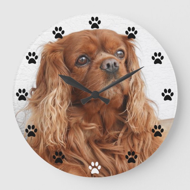 Cavalier King Charles Spaniel Dog - Paw Print Time Large Clock (Front)