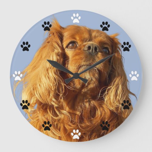 Cavalier King Charles Spaniel Dog _ Paw Print Time Large Clock