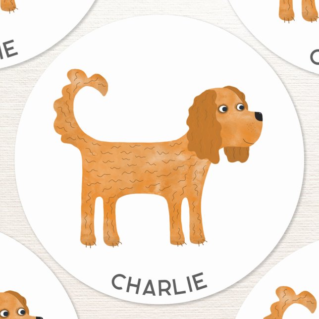 Cavalier King Charles Spaniel Dog Personalized Classic Round Sticker (Fun Spaniel dog personalized name sticker)