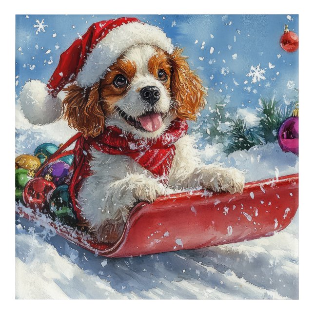 Cavalier King Charles Spaniel Dog Sledge Christmas Acrylic Print (Front)