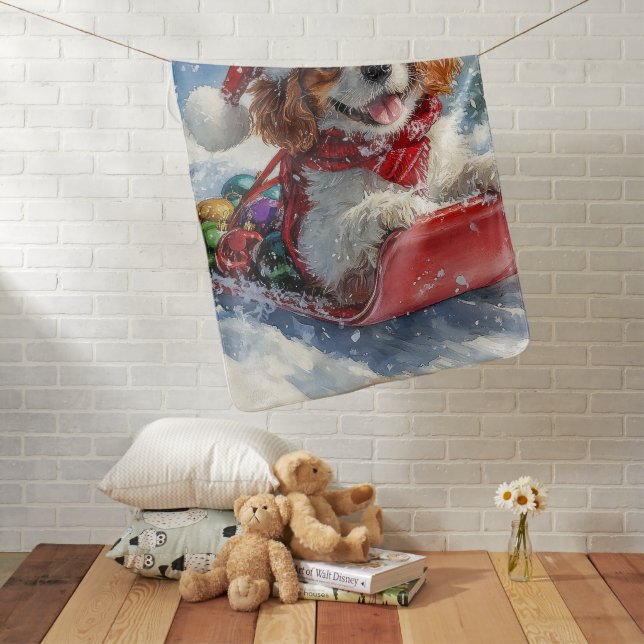 Cavalier King Charles Spaniel Dog Sledge Christmas Baby Blanket (In Situ)
