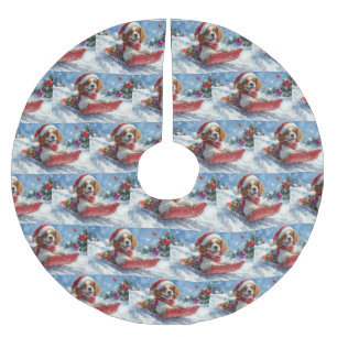 Cavalier King Charles Spaniel Dog Sledge Christmas Brushed Polyester Tree Skirt