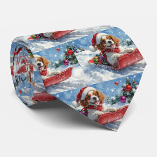 Cavalier King Charles Spaniel Dog Sledge Christmas Neck Tie