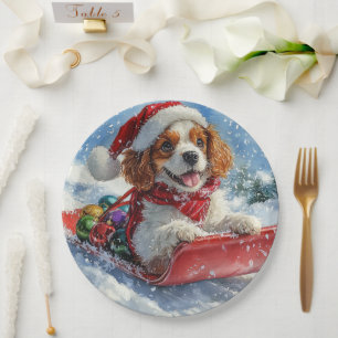Cavalier King Charles Spaniel Dog Sledge Christmas Paper Plates