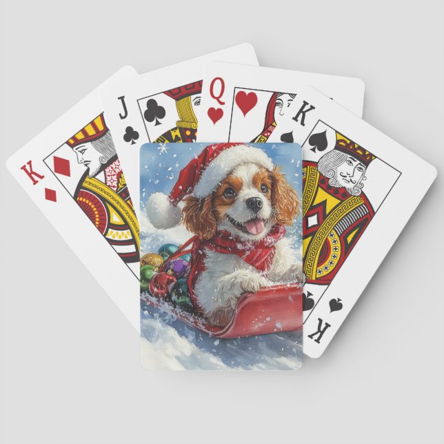 Cavalier King Charles Spaniel Dog Sledge Christmas Poker Cards (Back)