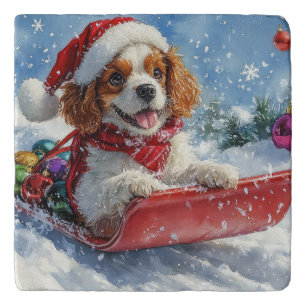 Cavalier King Charles Spaniel Dog Sledge Christmas Trivet