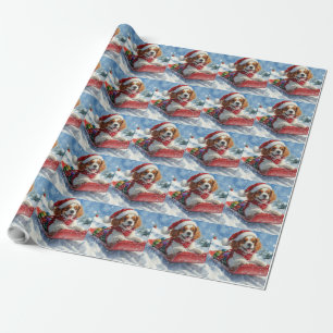 Cavalier King Charles Spaniel Dog Sledge Christmas Wrapping Paper